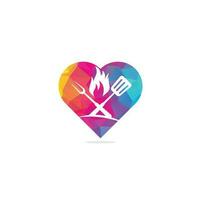 Hot Grill heart shape concept Logo Templates. Grill logo design vector