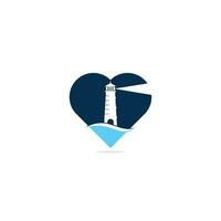 Lighthouse heart shape concept vector logo design. Waves Lighthouse icon logo design vector template illustration.