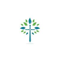 Church logo. Christian church cross praying tree logo. Christian Sword Church Cross logo design vector