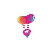 diseño de logotipo de vector de maestro chef. jefe de cocina con bigote y logotipo vectorial de barba. cabeza de chef con cuchara y tenedor