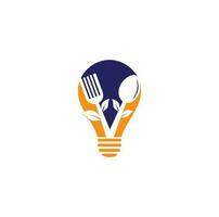 diseño de logotipo de concepto de forma de bulbo de alimentos saludables. logotipo de alimentos orgánicos. logo de comida con cuchara, tenedor y hojas. logotipo de comida. vector