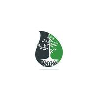 Tree Roots drop shape concept vector logo design. Vector tree with roots logo element.