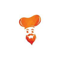 diseño de logotipo de vector de maestro chef. jefe de cocina con bigote y logotipo vectorial de barba. cabeza de chef con cuchara y tenedor