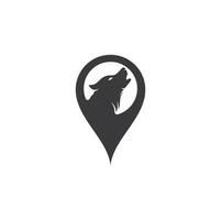 diseño de logotipo de concepto de forma de pin de mapa de lobo. diseño de logotipo de lobo profesional moderno. vector de logotipo de cabeza de lobo