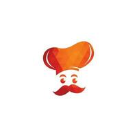 diseño de logotipo de vector de maestro chef. jefe de cocina con bigote y logotipo vectorial de barba. cabeza de chef con cuchara y tenedor