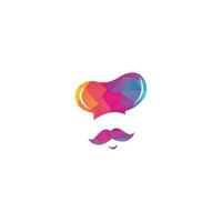 diseño de logotipo de vector de maestro chef. jefe de cocina con bigote y logotipo vectorial de barba. cabeza de chef con cuchara y tenedor