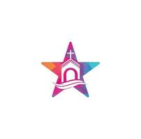 Church building star shape concept logo design. Template logo for churches and Christian. Cross church building logo.