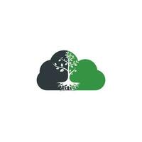 árbol raíces nube forma concepto vector logo diseño. árbol vectorial con elemento de logotipo de raíces.