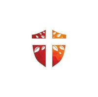 diseño del logo de la iglesia cruzada. diseño de vector de icono de símbolo de cruz religiosa de árbol abstracto. logotipo de la iglesia y la organización cristiana. logotipo de la iglesia del árbol cruzado