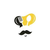 diseño de logotipo de vector de maestro chef. jefe de cocina con bigote y logotipo vectorial de barba. cabeza de chef con cuchara y tenedor