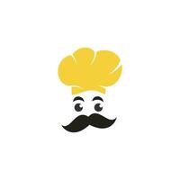 diseño de logotipo de vector de maestro chef. jefe de cocina con bigote y logotipo vectorial de barba. cabeza de chef con cuchara y tenedor