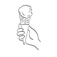 line art closeup hand holding cone  ice cream illustration vector hand drawn isolated on white background