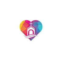 Church building heart shape concept logo design. Template logo for churches and Christian. Cross church building logo. vector