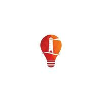 Lighthouse bulb shape concept vector logo design. Waves Lighthouse icon logo design vector template illustration.