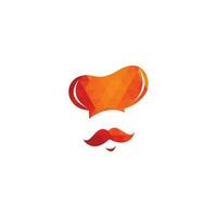 diseño de logotipo de vector de maestro chef. jefe de cocina con bigote y logotipo vectorial de barba. cabeza de chef con cuchara y tenedor