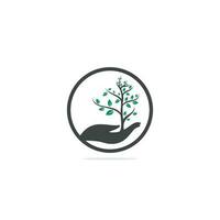 Tree in hand vector logo design. Natural products logo. Hand tree logo design