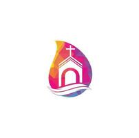Church building drop shape concept logo design. Template logo for churches and Christian. Cross church building logo. vector