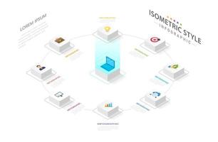 Isometric Infographic template for business. 8 Steps Modern Mindmap diagram in Technology concept, corporate isometric presentation vector infographic. Presentation slide template.