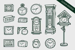 conjunto de relojes de dibujo de garabatos. conjunto de garabatos de reloj. icono de tiempo en estilo dibujado a mano. vector