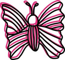 Pink butterfly with lines on its wings, illustration, vector on a white background