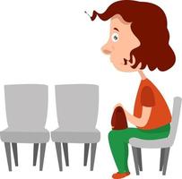 Girl in the waiting room illustration, vector on white background.