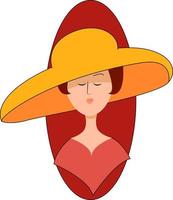 Woman with big yellow hat, illustration, vector on white background.