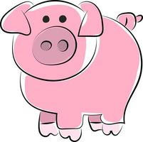 Cute pig drawing, illustration, vector on white background.
