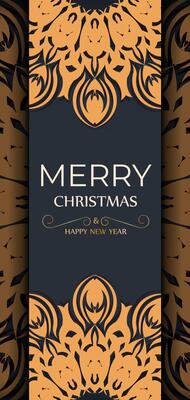 Merry Christmas Print ready gray card design with orange winter patterns. Vector template poster Happy new year and abstract ornament.