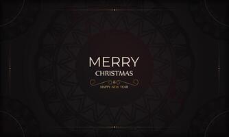 Banner template Happy New Year and Merry Christmas in black color with gold ornaments. vector