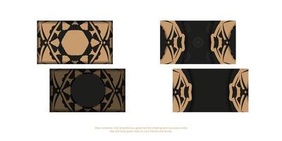 Business card template in black color with light brown mandala pattern vector