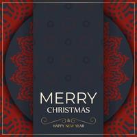 Merry Christmas Greyscale postcard design with winter ornament. Vector poster Happy new year and red patterns.