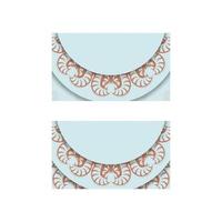 Business card in aquamarine color with antique coral ornament for your contacts. vector