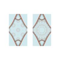 Business card in aquamarine color with coral pattern mandala for your contacts. vector