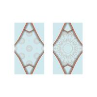 Business card in aquamarine color with coral pattern mandala for your contacts. vector