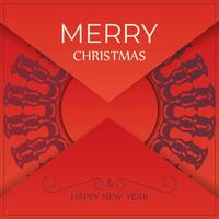 Merry Christmas and Happy New Year Greeting Brochure Template Red Color with Vintage Burgundy Pattern vector