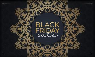 Black Friday Sale Poster Sale Dark Blue With Luxurious Gold Pattern vector