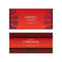 Greeting card Merry Christmas and Happy New Year Red color with vintage burgundy ornament vector