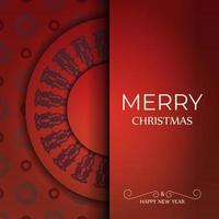 Merry Christmas Red Color Greeting Brochure Template with Abstract Burgundy Ornament vector