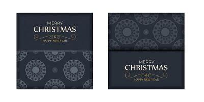 Dark blue Happy New Year greeting card template with abstract blue pattern vector