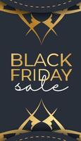 Dark blue black friday sale poster template with geometric gold pattern vector