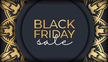 Poster for black friday dark blue with round golden ornament vector