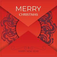 Greeting card Merry Christmas and Happy New Year Red color with vintage burgundy pattern vector