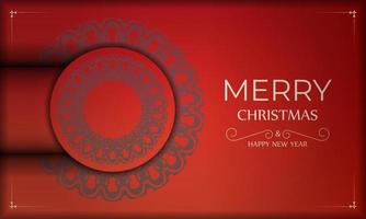 Postcard Template Merry Christmas Red Color with Vintage Burgundy Pattern vector