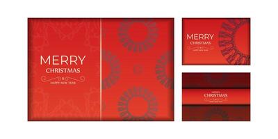 Greeting card Merry Christmas and Happy New Year Red color with vintage burgundy pattern vector