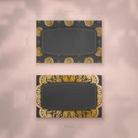 Black business card template with vintage gold pattern for your contacts. vector