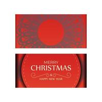 Holiday card Happy New Year Red color with vintage burgundy pattern vector