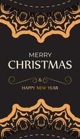 Postcard Happy New Year and Merry Christmas in black color with winter pattern. vector