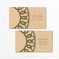 Template for print design of business cards in beige color with luxurious patterns. Preparing a business card with a place for your text and an abstract ornament. vector