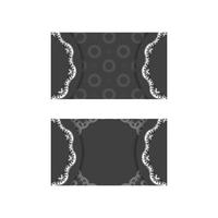 Black business card with Greek white pattern for your contacts. vector