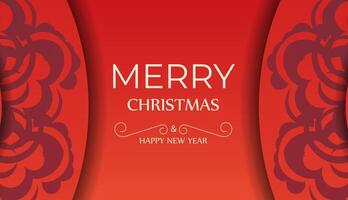 Brochure Merry Christmas and Happy New Year Red color with luxury burgundy pattern vector